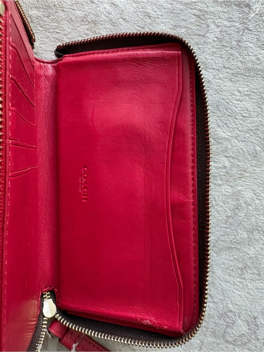 Coach Brown and Black Pebbled Leather Zip Wallet with Gold Logo